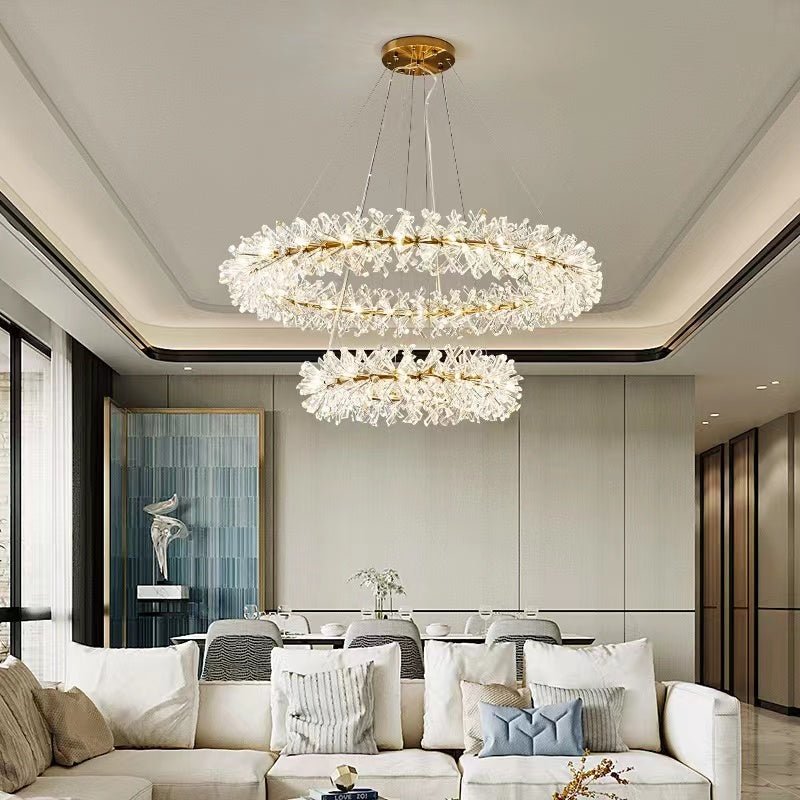 2 Wheel Frozen Ice Crystal Chandelier Light For Living Room Dining Hall-Nobipets