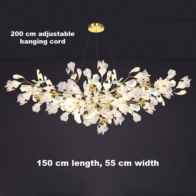 24 Light Gold Chandelier, Luxury Ginkgo Branch Chandelier for Staircase