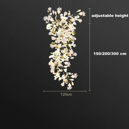 24 Light Gold Chandelier, Luxury Ginkgo Branch Chandelier for Staircase