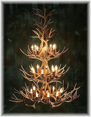 24 Light Reagan Tall Mule Deer Antler Chandelier 60"H-Nobipets