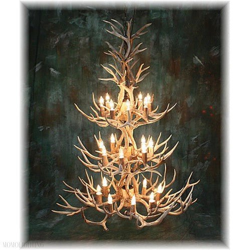 24 Light Reagan Tall Mule Deer Antler Chandelier 60"H-Nobipets