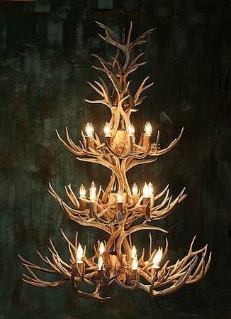24 Light Reagan Tall Mule Deer Antler Chandelier 60"H-Nobipets