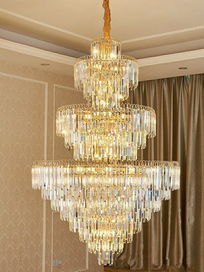 3 Layers Extra Large Living Room Chandelier Luxury Foyer Entryway Crystal Light Fixture-Nobipets