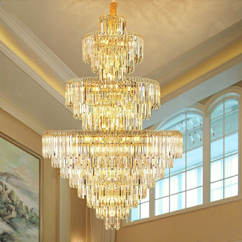 3 Layers Extra Large Living Room Chandelier Luxury Foyer Entryway Crystal Light Fixture-Nobipets