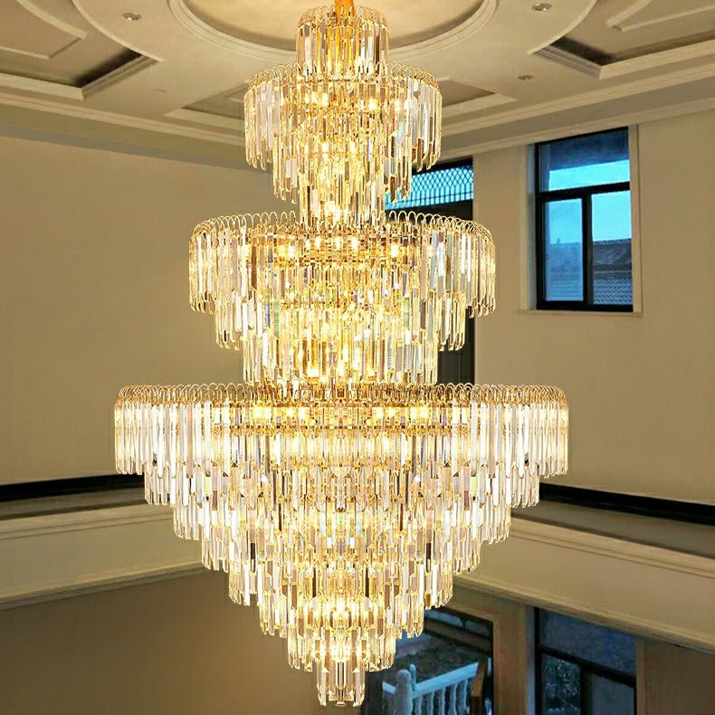 3 Layers Extra Large Living Room Chandelier Luxury Foyer Entryway Crystal Light Fixture-Nobipets