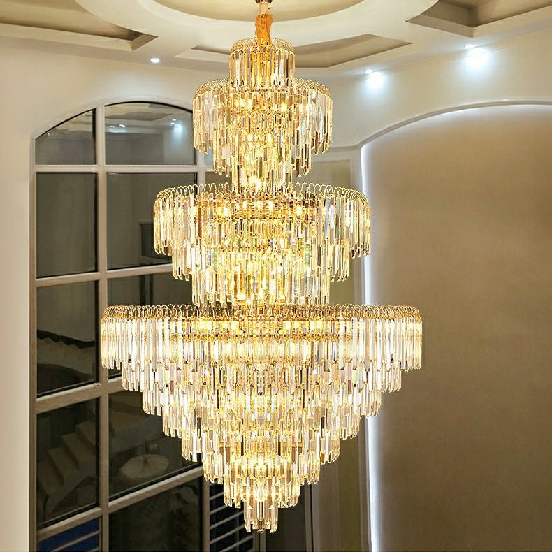 3 Layers Extra Large Living Room Chandelier Luxury Foyer Entryway Crystal Light Fixture-Nobipets