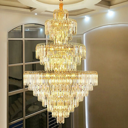 3 Layers Extra Large Living Room Chandelier Luxury Foyer Entryway Crystal Light Fixture-Nobipets