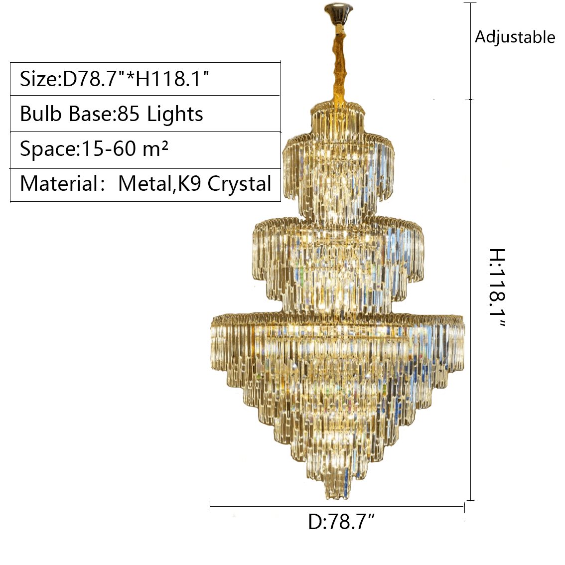 3 Layers Extra Large Living Room Chandelier Luxury Foyer Entryway Crystal Light Fixture-Nobipets