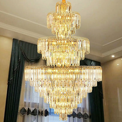 3 Layers Extra Large Living Room Chandelier Luxury Foyer Entryway Crystal Light Fixture-Nobipets