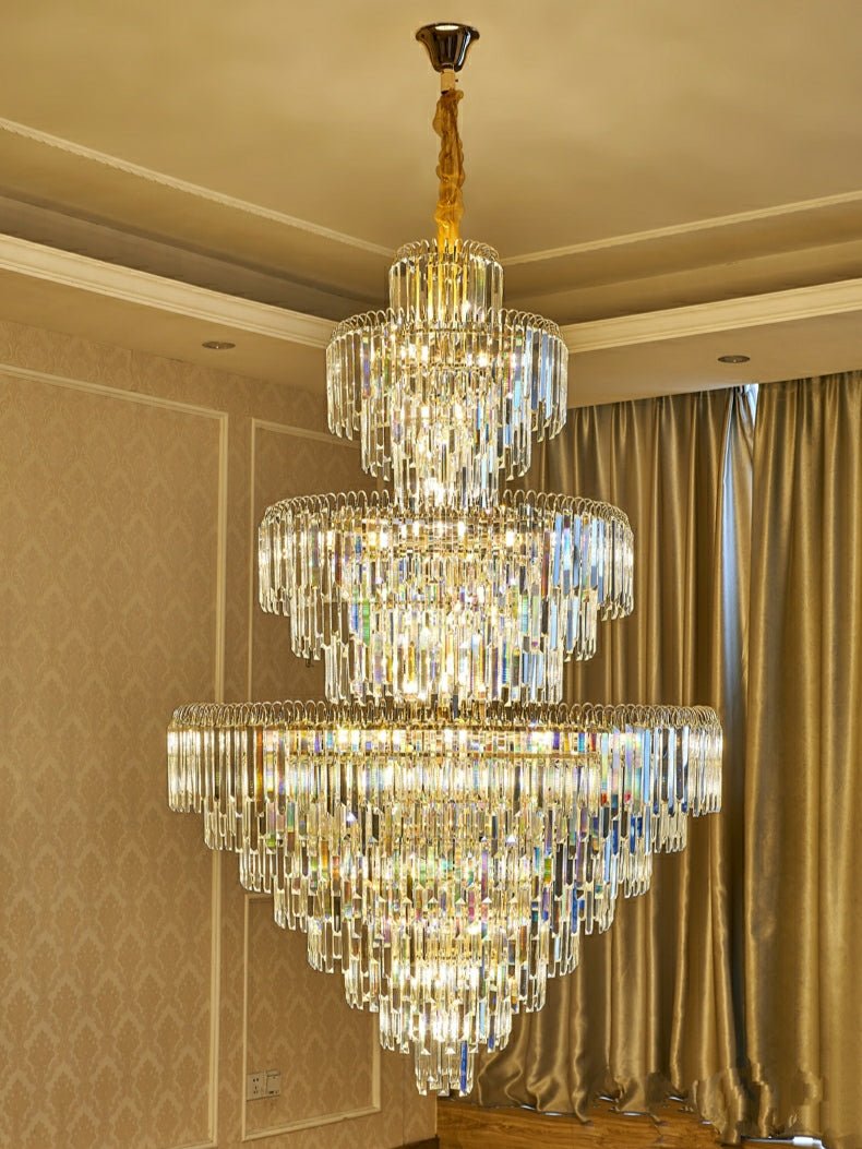 3 Layers Extra Large Living Room Chandelier Luxury Foyer Entryway Crystal Light Fixture-Nobipets