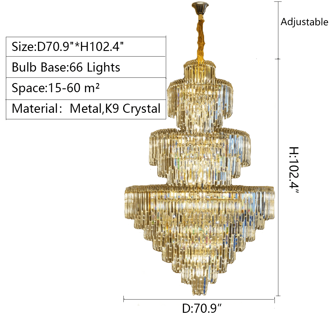 3 Layers Extra Large Living Room Chandelier Luxury Foyer Entryway Crystal Light Fixture-Nobipets