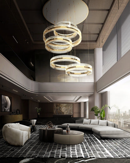 5-Ring Crystal Chandelier in Gold Finish-Nobipets