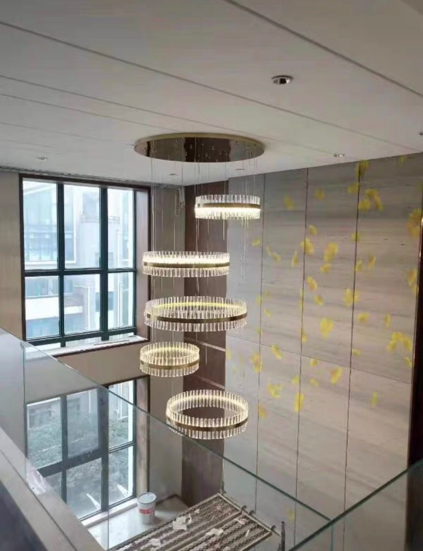 5-Ring Crystal Chandelier in Gold Finish-Nobipets