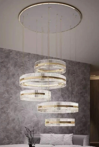 5-Ring Crystal Chandelier in Gold Finish-Nobipets