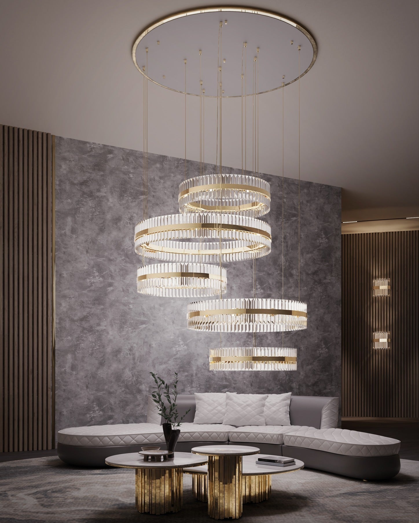 5-Ring Crystal Chandelier in Gold Finish-Nobipets