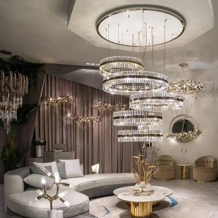 5-Ring Crystal Chandelier in Gold Finish-Nobipets