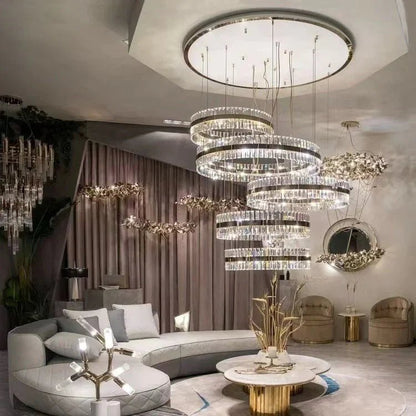 5-Ring Crystal Chandelier in Gold Finish-Nobipets