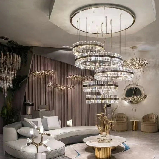 5-Ring Crystal Chandelier in Gold Finish-Nobipets