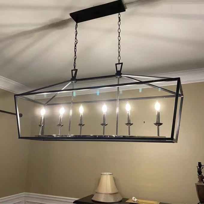 6 Light Farmhouse Chandelier Kitchen Island Geometric Pendant Light-Nobipets