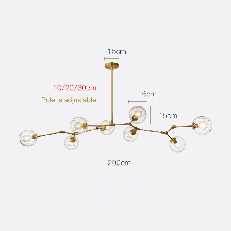 6/8-Lights Clear Globes Glass Modern Arm Chandelier Bronze For Dining Room Or Bedroom-Nobipets