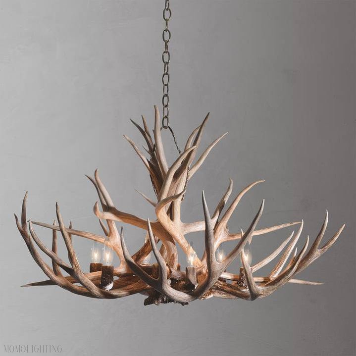 8 Light Reagan Tall Mule Deer Antler Chandelier 20"H-Nobipets