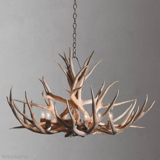 8 Light Reagan Tall Mule Deer Antler Chandelier 20"H-Nobipets