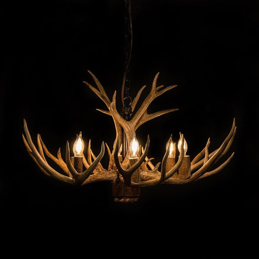 8 Light Reagan Tall Mule Deer Antler Chandelier 24"H-Nobipets