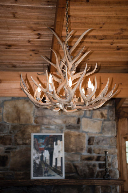 8 Light Reagan Tall Mule Deer Antler Chandelier 36"H-Nobipets