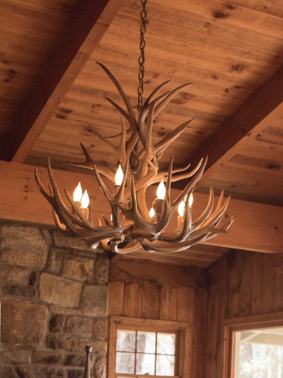8 Light Reagan Tall Mule Deer Antler Chandelier 36"H-Nobipets