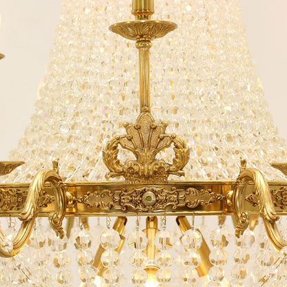 8/12/15 Lights Decorative Empire Brass Candles Crystal Chandelier Romantic Foyer Living Room Ceiling Light Fixture in Pure Copper Finish-Nobipets