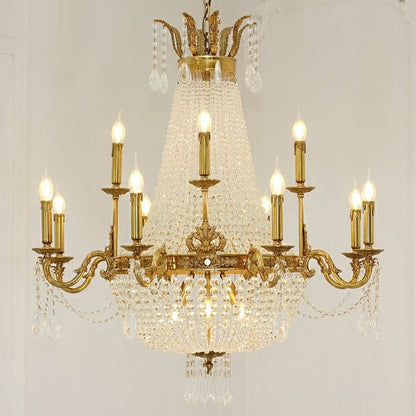 8/12/15 Lights Decorative Empire Brass Candles Crystal Chandelier Romantic Foyer Living Room Ceiling Light Fixture in Pure Copper Finish-Nobipets