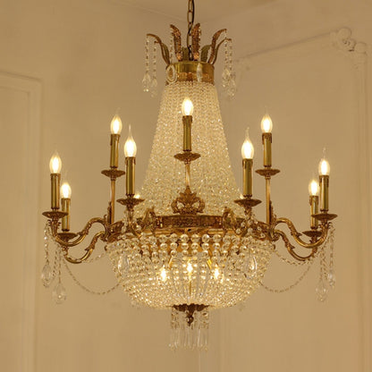 8/12/15 Lights Decorative Empire Brass Candles Crystal Chandelier Romantic Foyer Living Room Ceiling Light Fixture in Pure Copper Finish-Nobipets
