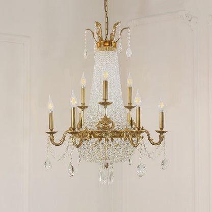 8/12/15 Lights Decorative Empire Brass Candles Crystal Chandelier Romantic Foyer Living Room Ceiling Light Fixture in Pure Copper Finish-Nobipets