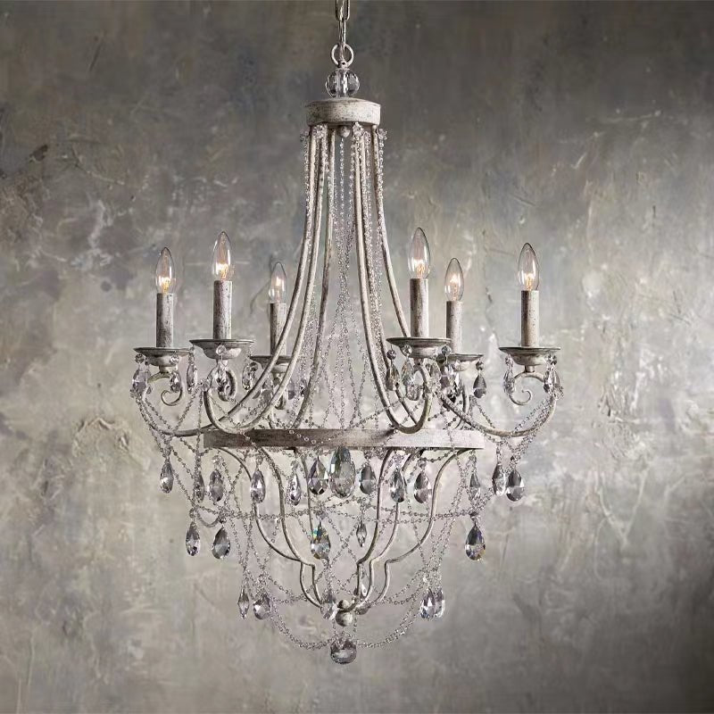 Affordable French Vintage Iron Crystal Pendant Candle Chandelier for Living Room / Restaurant / Cafe / Hotel lobby-Nobipets