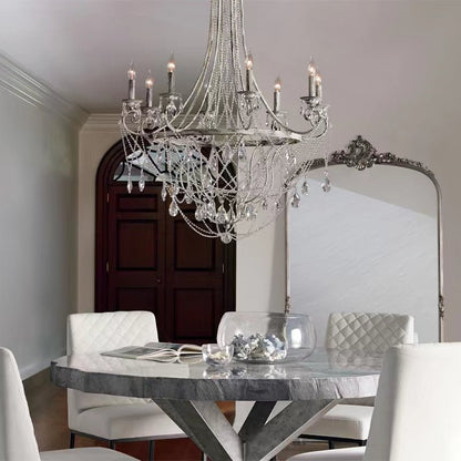 Affordable French Vintage Iron Crystal Pendant Candle Chandelier for Living Room / Restaurant / Cafe / Hotel lobby-Nobipets