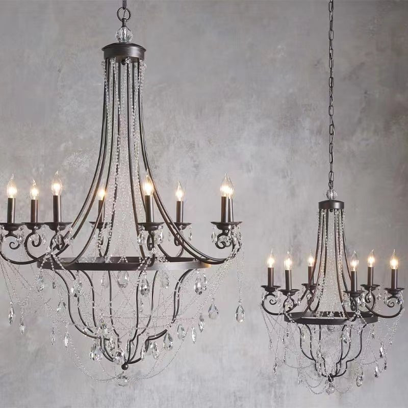 Affordable French Vintage Iron Crystal Pendant Candle Chandelier for Living Room / Restaurant / Cafe / Hotel lobby-Nobipets