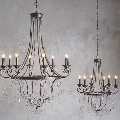 Affordable French Vintage Iron Crystal Pendant Candle Chandelier for Living Room / Restaurant / Cafe / Hotel lobby-Nobipets
