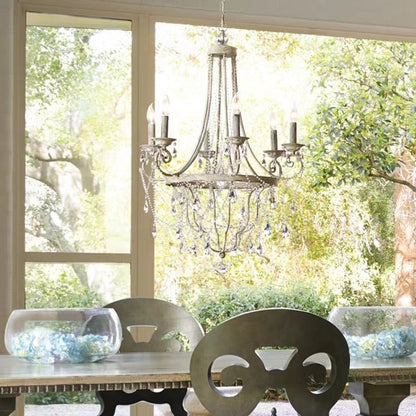 Affordable French Vintage Iron Crystal Pendant Candle Chandelier for Living Room / Restaurant / Cafe / Hotel lobby-Nobipets