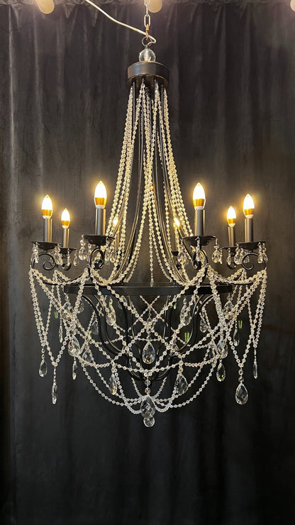 Affordable French Vintage Iron Crystal Pendant Candle Chandelier for Living Room / Restaurant / Cafe / Hotel lobby-Nobipets