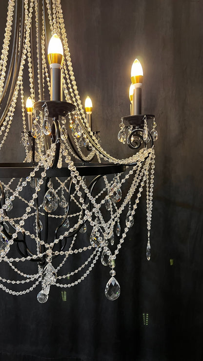 Affordable French Vintage Iron Crystal Pendant Candle Chandelier for Living Room / Restaurant / Cafe / Hotel lobby-Nobipets