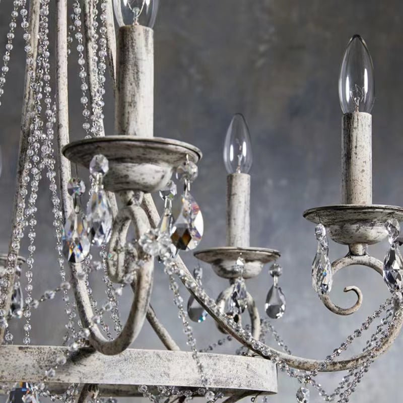 Affordable French Vintage Iron Crystal Pendant Candle Chandelier for Living Room / Restaurant / Cafe / Hotel lobby-Nobipets