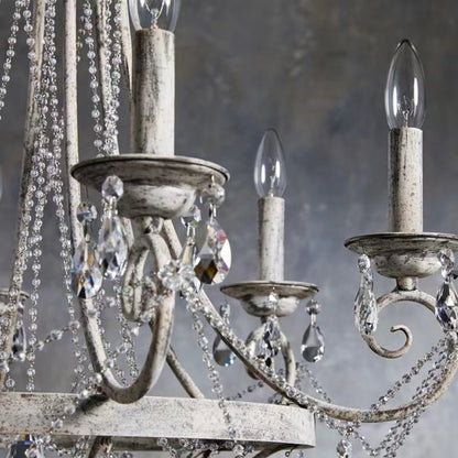 Affordable French Vintage Iron Crystal Pendant Candle Chandelier for Living Room / Restaurant / Cafe / Hotel lobby-Nobipets