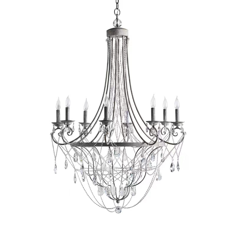 Affordable French Vintage Iron Crystal Pendant Candle Chandelier for Living Room / Restaurant / Cafe / Hotel lobby-Nobipets