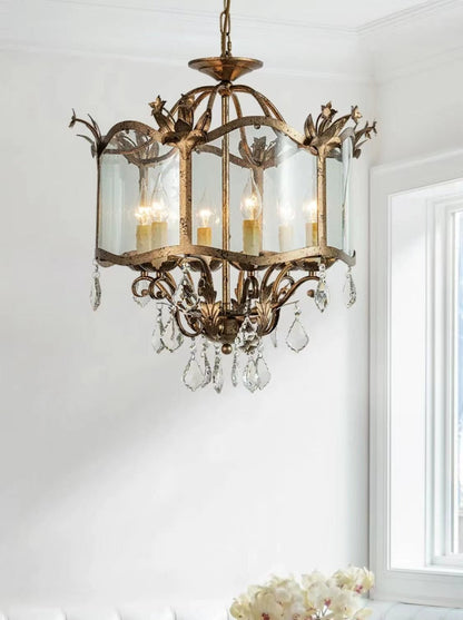 Affordable Retro Wrought Iron Glass Shade Candle Pendant Chandelier for Dining Room/Bedroom-Nobipets