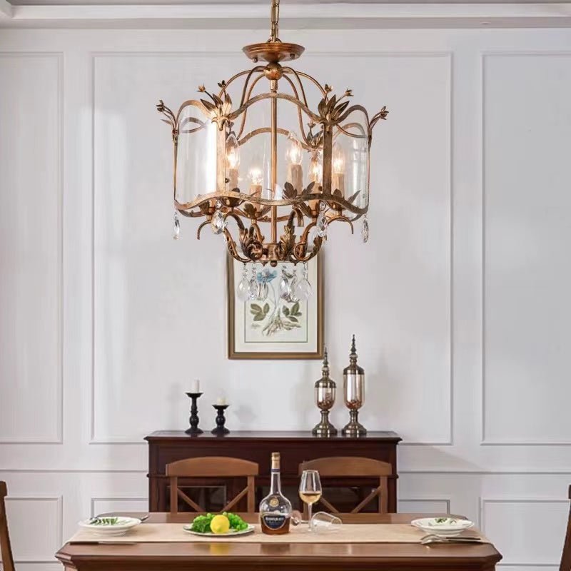 Affordable Retro Wrought Iron Glass Shade Candle Pendant Chandelier for Dining Room/Bedroom-Nobipets