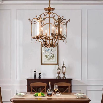 Affordable Retro Wrought Iron Glass Shade Candle Pendant Chandelier for Dining Room/Bedroom-Nobipets