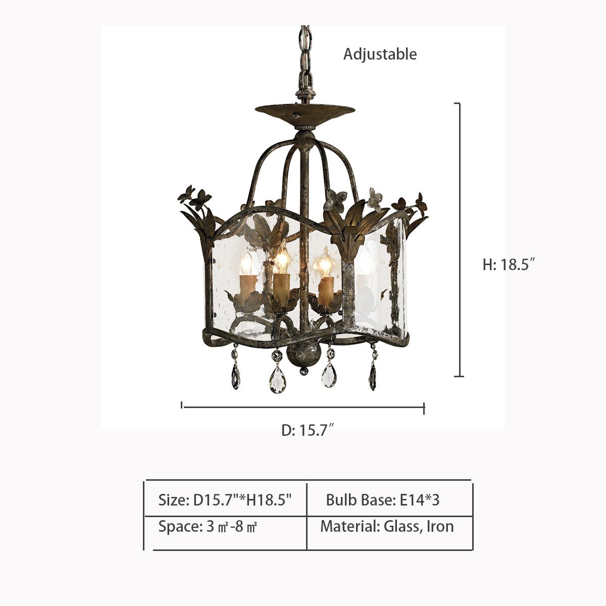 Affordable Retro Wrought Iron Glass Shade Candle Pendant Chandelier for Dining Room/Bedroom-Nobipets