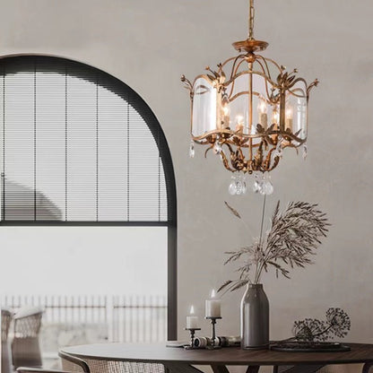 Affordable Retro Wrought Iron Glass Shade Candle Pendant Chandelier for Dining Room/Bedroom-Nobipets