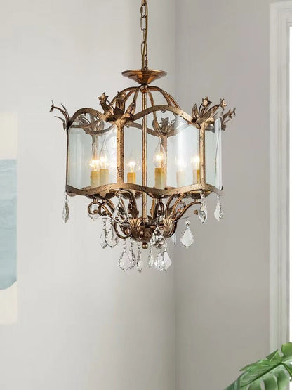 Affordable Retro Wrought Iron Glass Shade Candle Pendant Chandelier for Dining Room/Bedroom-Nobipets