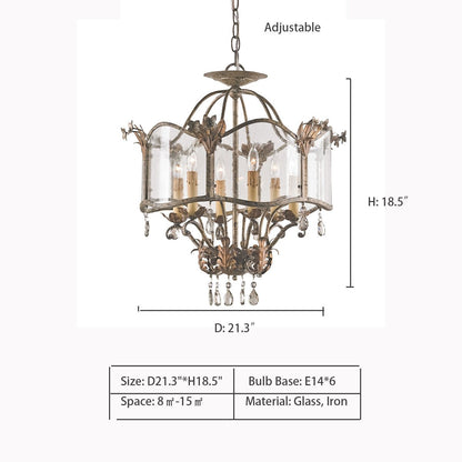 Affordable Retro Wrought Iron Glass Shade Candle Pendant Chandelier for Dining Room/Bedroom-Nobipets